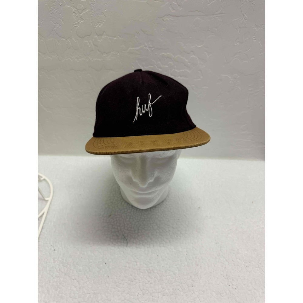 HUF Black‎ Tan Wool Blend Snapback Cap Adjustable Logo Streetwear USA Made